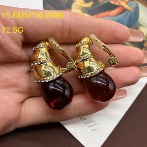 Stud -oorbellen Franse vintage oorbel clip transparant rood oud oude glas elegante hofstijl middeleeuwse delicate accessoires