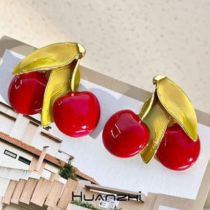 Boucles d'oreilles à tige français Vintage émail rouge goutte à goutte glaçure fruits métal cerise pour femmes fille été doux bijoux cadeau HUANZHI 2023