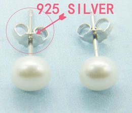 Boucles d'oreilles goujon en eau fraîche 6-6,5 mm ivoire blanc plat rond plate boucle d'oreille