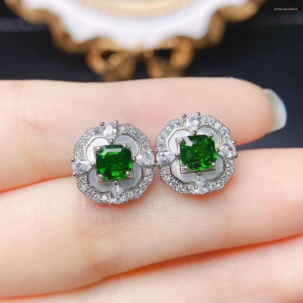 Pendientes de sementales FS S925 STERLING SILLE INCRESIÓN 5 mm Natural Diopside Fashion Fine Weddings Weddings Jewelry for Women Meibapj