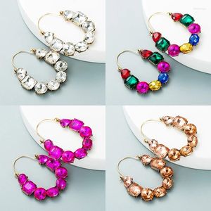 Boucles d'oreilles en strass Fuchsia pour femmes, grand rond, élégant, cristal, déclaration de luxe, bijoux à la mode