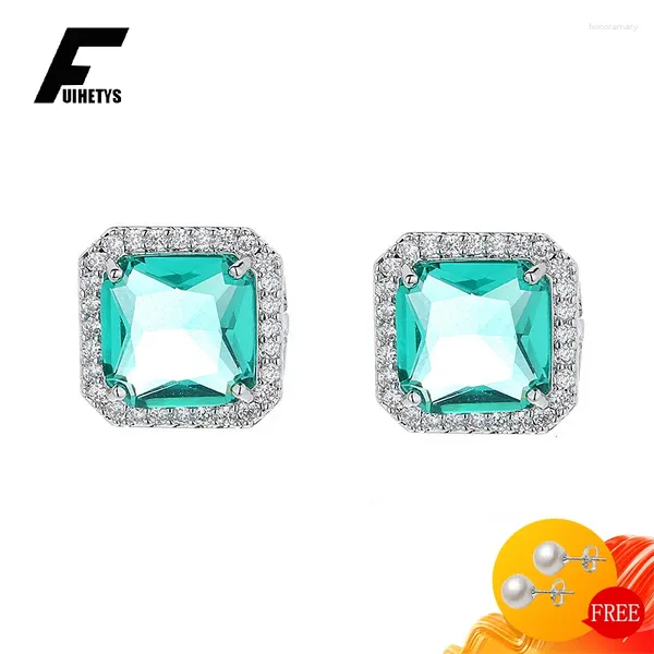 Pendientes de sementales Fuihetys Mujeres modernas 925 Joyas de plata con piedras preciosas de circón esmeralda PARA DE PARTIDAD PARA REGALO DE PARTA DE BODA