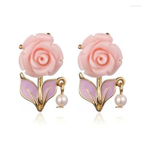 Boucles d'oreilles Ful Acrylique Fleurs Rose Pour Femmes Bohême Alliage Perle Boucle D'oreille Bijoux De Mode Pendientes Mujer