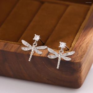 Stud -oorbellen Volledig kristal libel verzilverd sieraden insect