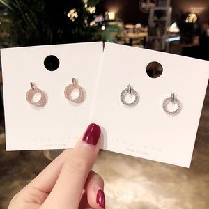 Boucles d'oreilles rondes en strass complet pour femmes coréennes JCute petit cercle Pendientes mode Boucle Oreille Femme