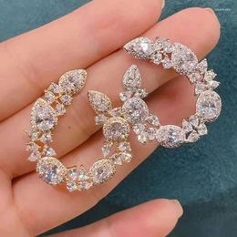 Boucles d'oreilles Funmode inhabituel CZ boucle d'oreille mariée fiançailles fête couleur or feuille conception bijoux en gros FE332