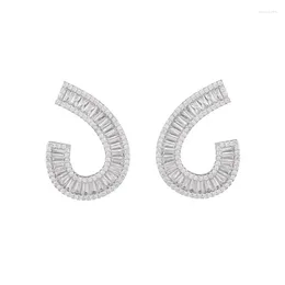 Boucles d'oreilles Stud Fxlry Design unique S925 Silver Needle Super Flash Micro-Instrad Zircon Crescent for Women Wedding Jewelry