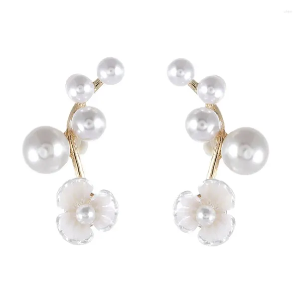 Boucles d'oreilles FYJS bijoux uniques couleur or jaune clair coquille blanche et perles fleur pour cadeau de noël