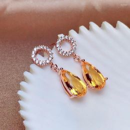 Pendientes de tuerca FYJS, color oro rosa único, gota de agua, citrinos amarillos, cristal con joyería de diamantes de imitación
