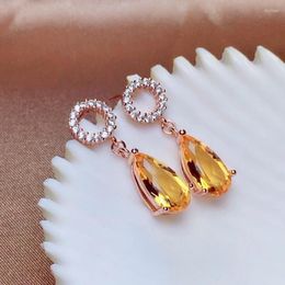 Oorknopjes FYJS Unieke roségouden kleur Waterdruppel Geel Citrien Kristal met strass sieraden