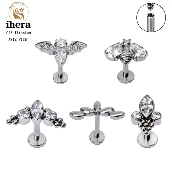 Pendientes de tuerca G23, Piercing de titanio para mujer, 16G, hilo interno, circonita cúbica, cartílago de la oreja, joyería para labio Tragus