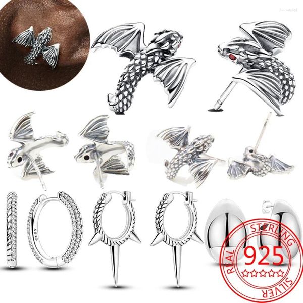 Pendientes de tuerca serie de juego 925 Plata pura circonita de ojos rojos dragón volador ScaleStar Moon accesorios de joyería para fiesta