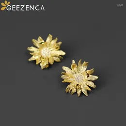 Boucles d'oreilles GEEZENCA 925 en argent Sterling 5A Zircon fleur pour les femmes esthétique Gerbera Daisy Chic boucle d'oreille 2024 cadeau de fête