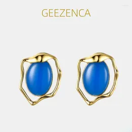 Boucles d'oreilles GEEZENCA Agate bleue 925 argent Sterling plaqué or pour femmes minimaliste Simple géométrique Chic boucle d'oreille 2023