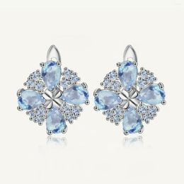 Boucles d'oreilles GEM'S BALLET 4.71Ct Fleur de topaze bleu ciel naturel pour les femmes 925 Sterling Silver Fine Jewelry Luxury Bijouterie