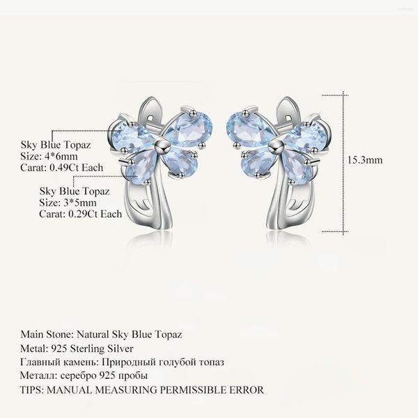 Boucles d'oreilles GEM'S BALLET 925 argent Sterling papillon 3.15Ct naturel bleu ciel topaze pierre précieuse pour les femmes bijoux fins