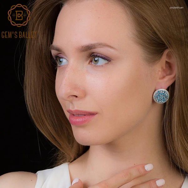 Pendientes de tuerca Gem's Ballet 7.37Ct Topacio azul Natural pendientes redondos de piedras preciosas clásicas Plata de Ley 925 para mujer joyería fina