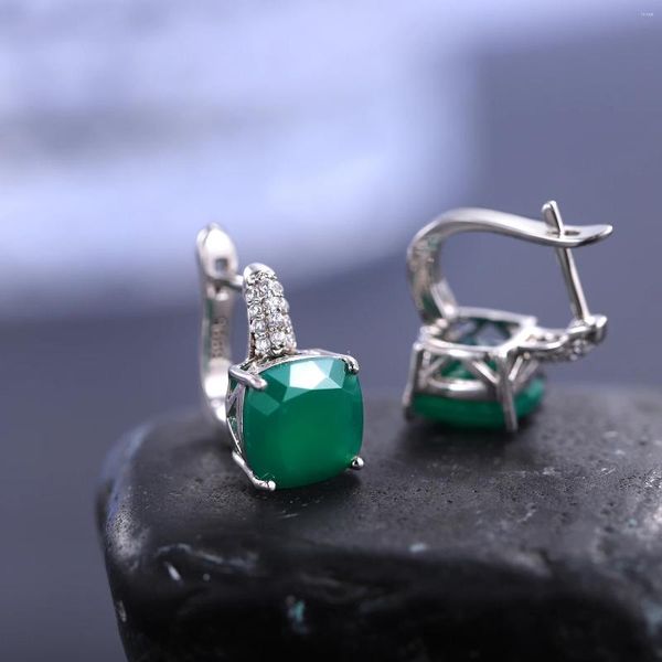 Pendientes GEM'S BALLET Ónix verde 7,33 quilates Piedra preciosa de ágata natural Plata de ley 925 Joyería para mujer