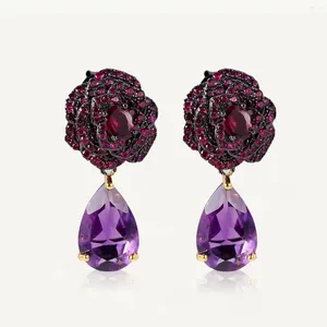 Pendientes de tuerca GEM'S BALLET joyería de diseño hecha a mano Plata de Ley 925 auténtica rosa gótica para mujer regalo de aniversario