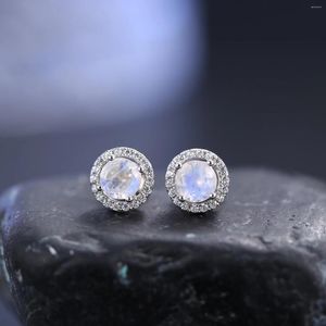 Boucles d'oreilles à tige GEM'S BALLET minimaliste, clous en pierre de lune bleu laiteux de 5mm en argent sterling 925, pierre de naissance de juin, cadeau pour elle