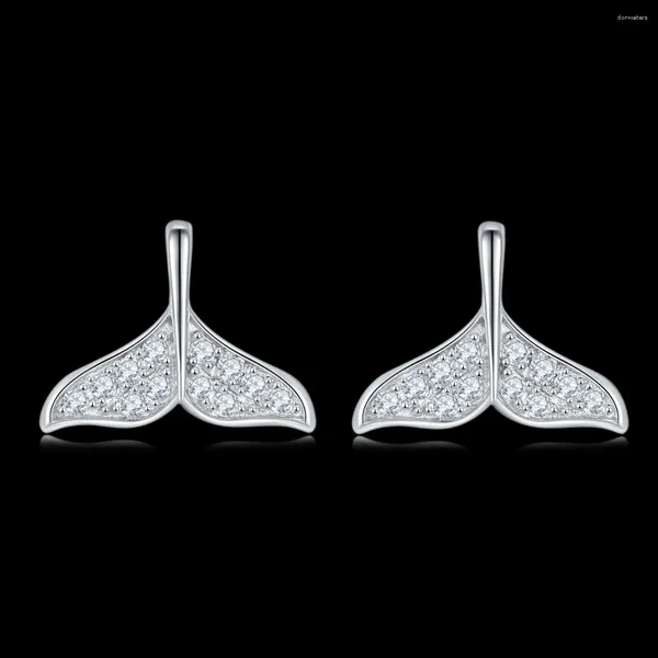 Boucles D'oreilles Tiges GEM'S BALLET Ronde Brillante Coupe Moissanite Pour Femme Sirène Queue De Poisson Goujons En Argent Sterling 925