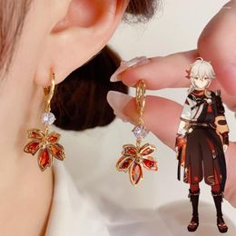 Boucles d'oreilles à tige Genshin Impact Cosplay Kazuha Rose érable rouge étincelle bijoux de mode Gilr accessoires de déguisement cadeaux