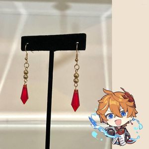 Pendientes de tuerca Genshin Impact Tartaglia, joyería de anime, pendiente infantil para Cosplay, accesorios de moda para hombres y mujeres, gota de cristal