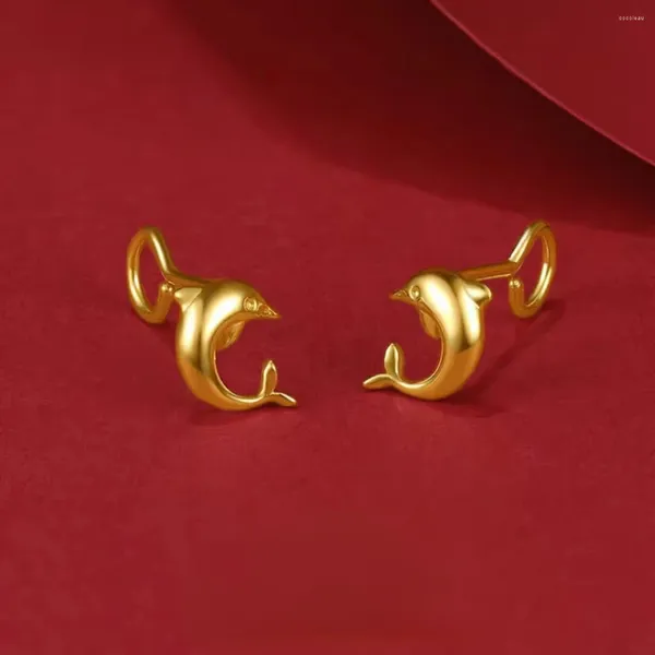 Boucles d'oreilles dauphin en or véritable 14 carats pour femmes, petite amie, cadeau d'anniversaire de mariage, 999 couleurs, bijoux fins, cadeaux