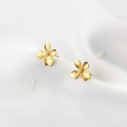Pendientes de tuerca de Plata de Ley 925 auténtica para mujeres, Chica adolescente, pendientes dorados de flores, joyería de moda de estilo coreano, regalos