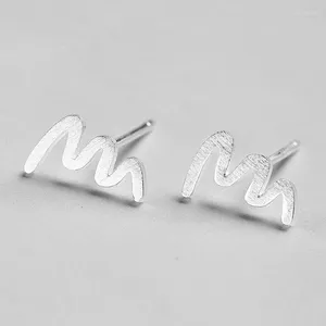Stud -oorbellen echt 925 Sterling zilveren zoete schattige hartslagcurve golf eenvoudige mode elegante sieraden voor vrouwen