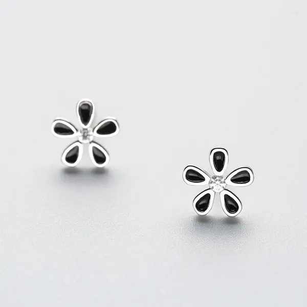 Boucles d'oreilles en argent Sterling 925 véritable, fleur pour femmes, pétale dimensionnel, os d'oreille, clous simples, mode fille