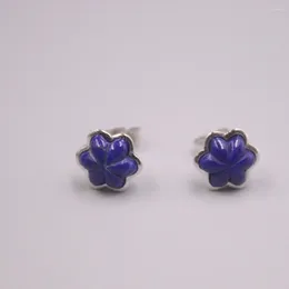 Boucles d'oreilles à tige en argent sterling 925 véritable avec fleur de lapis-lazuli naturelle, largeur de 0,40 pouce