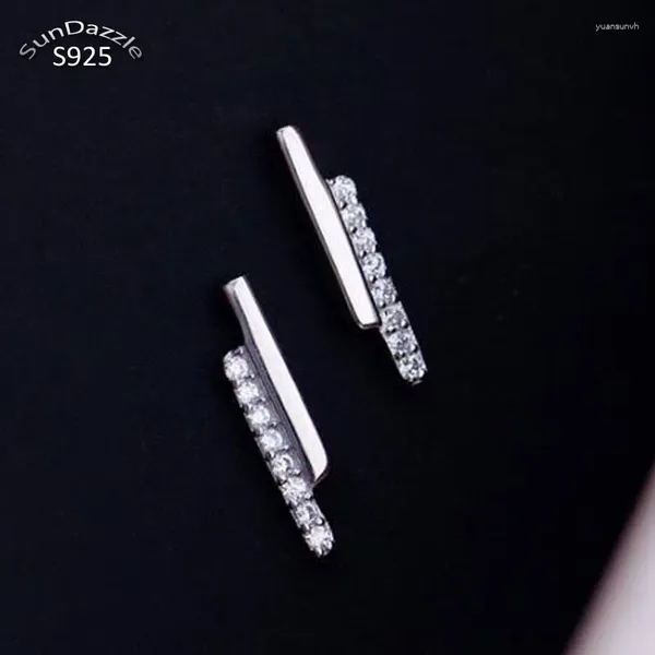 Pendientes de sementales genuino real puro sólido 925 plata esterlina para mujeres joyas de circón cúbico simple arete de oro femenino