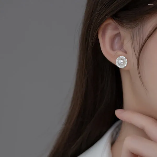 Boucles d'oreilles étalon authentique S925 Twist de perle synthétique en argent sterling sterling pour femmes accessoires de bijoux fin non allergiques