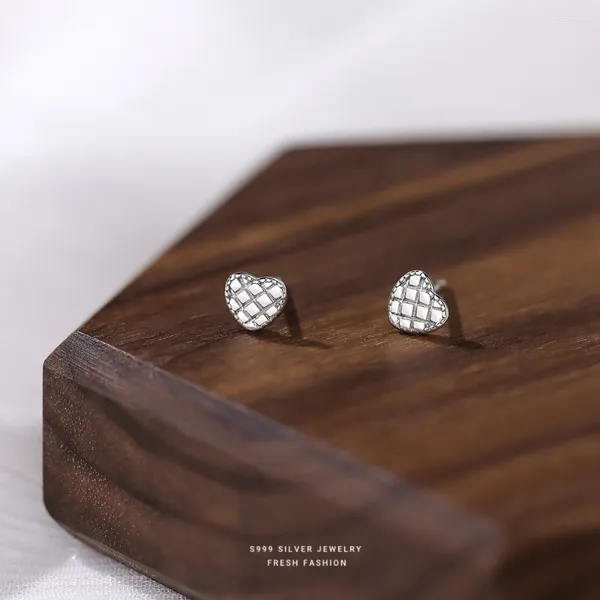 Pendientes de tuerca de plata de ley S999 auténtica y sólida para mujer, joyería de regalo de compromiso de boda