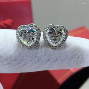 Boucles d'oreilles Geoki en argent sterling 925, test de diamant réussi, total 2 ct, coupe parfaite, couleur D VVS1, cœur de moissanite, bijoux de fête de luxe