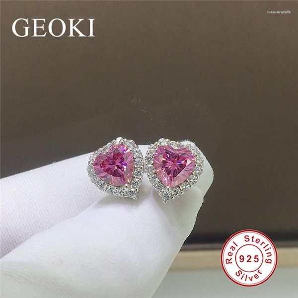 Boucles d'Oreilles Geoki Luxe Argent Sterling 925 Total 2 Ct Coupe Parfaite Test Diamant Réussi Coeur Rose VVS1 Moissanite Pour Femme