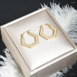 Boucles d'oreilles géométriques hexagonales pour femmes, tendance 2024, Piercing en Zircon, accessoires d'oreille imperméables et Non allergiques