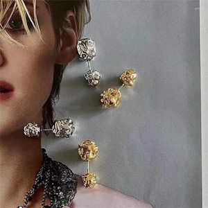 Boucles d'oreilles à tige géométrique irrégulière or argent couleur avant et arrière Rose forme métal pour femmes filles bijoux quotidiens accessoires