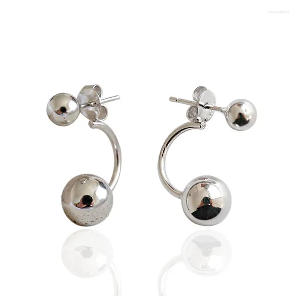 Boucles d'oreilles à tige géométriques minimalistes, boules brillantes, veste d'oreille à Double boule, en argent Sterling S925, de l'avant à l'arrière