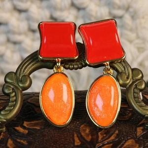 Boucles d'oreilles géométriques Orange bleu martelé en résine, bijoux de fête pour femmes