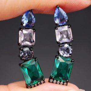 Boucles d'oreilles à tige forme géométrique coloré cristal Champagne couleur or oreille manchette Multi Zircon pierre bijoux pour femmes