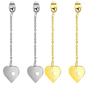 Los pendientes de tuerca geométricos simples en forma de corazón se utilizan para las mujeres Retro largo exagerado Earlines de acero inoxidable