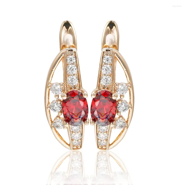 Pendientes de tuerca con diseño de flor geométrica para mujer, joyería de moda para fiesta, aretes llamativos de cristal de circón pequeño rojo, regalo para mujer