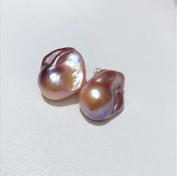 Aretes Gigantes De 16-20 Mm, Perla Barroca Púrpura Del Mar Del Sur Natural Verdadera, 18 Kp-