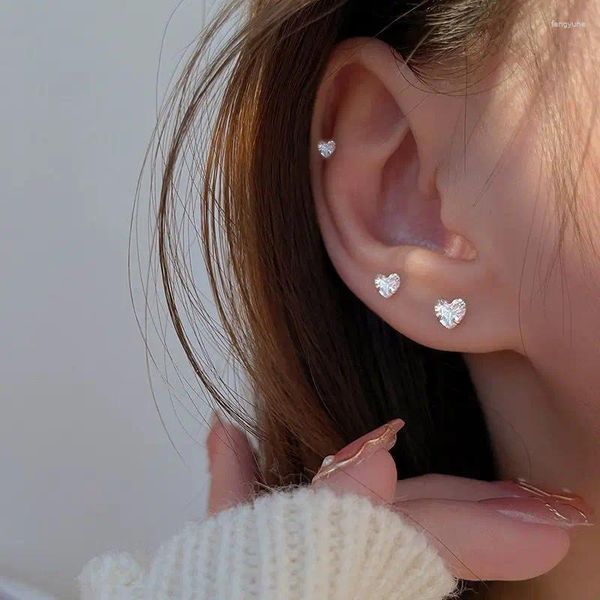 Boucles d'oreilles Gioios999 Femelle de zircon en argent sterling avec une lumière anti-allergie en forme de cœur en forme de coeur en forme de coeur
