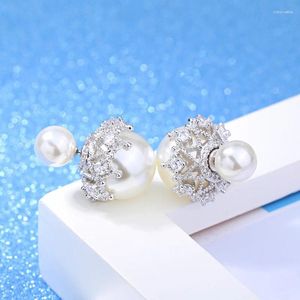 Boucles d'oreilles fille bijoux S925 argent boucle d'oreille scintillant ajouré dentelle pour les femmes cadeau de mariage dame mode Zircon