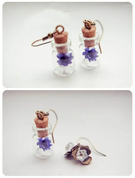 Boucles d'oreilles à tige, bouteille en verre, bijoux en vraie fleur, boucle d'oreille séchée, Miniature naturelle