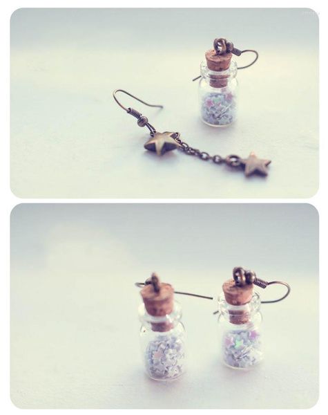 Boucles d'oreilles à tige Bouteille en verre Fiole Étoile Paillettes Étoiles Bijoux Cadeau miniature pour femme