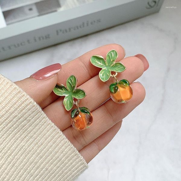 Boucles d'oreilles en verre kaki rétro, extrêmement belles, pour filles japonaises, couleur Orange, anneaux d'oreilles à Clip pour le début du printemps